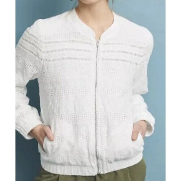 Skies are Blue Sz XS White Crochet Lace Zip Up Bomber Jacket - Picture 1 of 8